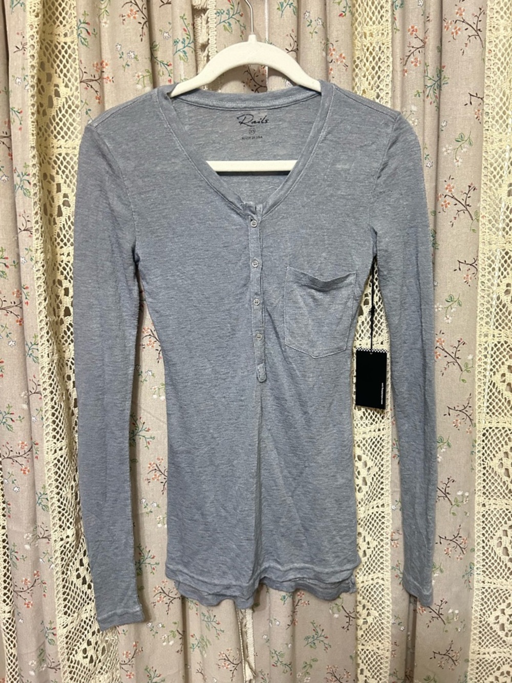 Rails Gray Long Sleeve Henley Tee Soft‎ Slub Knit Pocket NWT XS